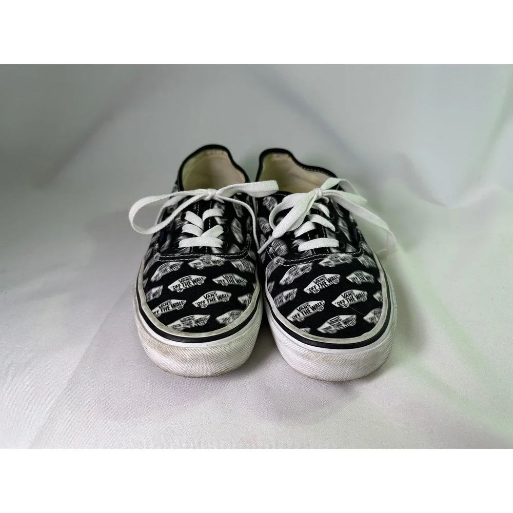 Vans Authentic Blurred Logo Black White Low Top Skate Shoes Mens 6 Womens 7.5‎